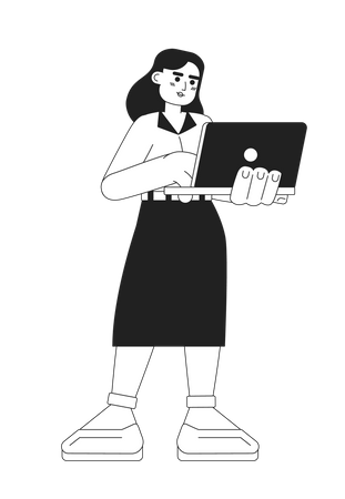 Mujer de negocios, tenencia, computador portatil  Ilustración