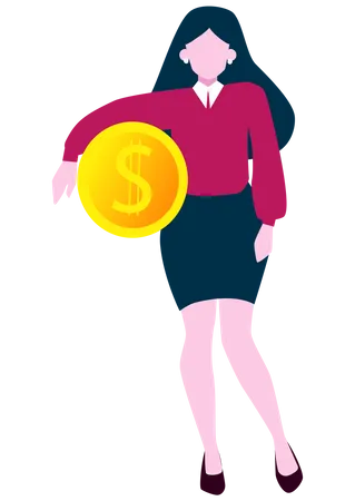 Mujer de negocios, tenencia, moneda  Ilustración