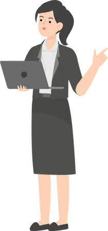Mujer de negocios, tenencia, computador portatil  Ilustración