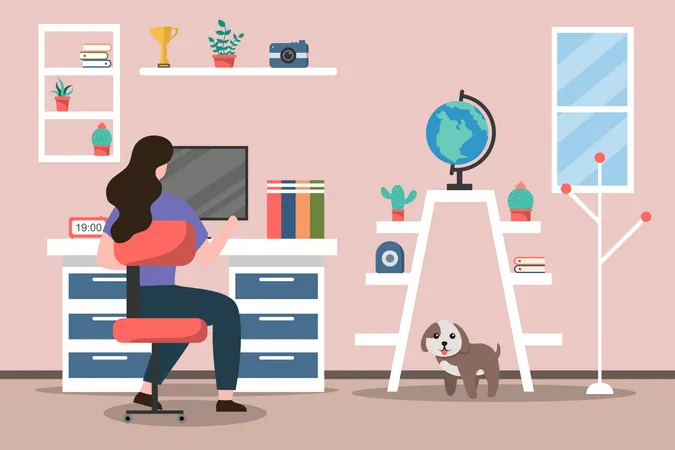 Mujer de negocios trabajando desde casa  Ilustración