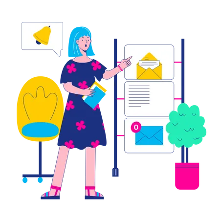 Mujer de negocios trabajando en marketing por correo electrónico  Ilustración