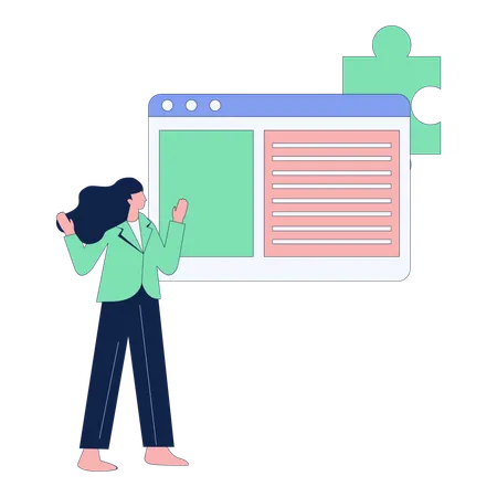 Mujer de negocios trabajando en la planificación de tareas  Ilustración
