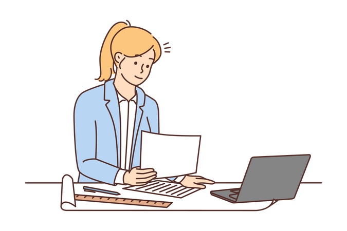 Mujer de negocios trabajando en la oficina  Ilustración