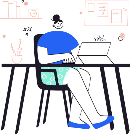 Mujer de negocios trabajando en la computadora portátil  Ilustración