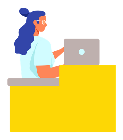 Mujer de negocios trabajando en la computadora portátil  Ilustración