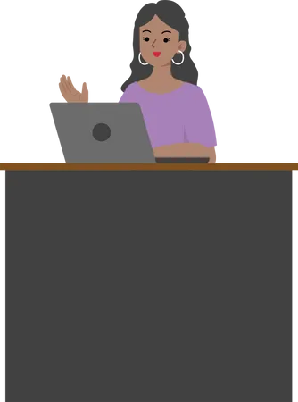 Mujer de negocios usando laptop  Ilustración