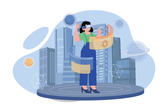 Mujer de negocios usando tecnología metaversa  Ilustración