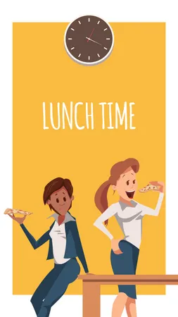 Mujer de negocios y empleada comiendo pizza  Ilustración