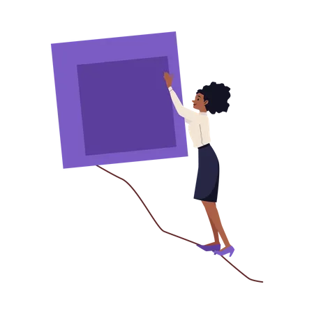 La mujer de la oficina empuja la piedra púrpura  Ilustración