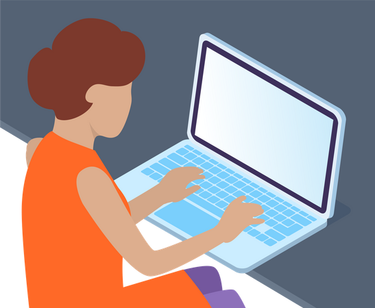 Mujer de oficina en un escritorio con una computadora portátil  Ilustración