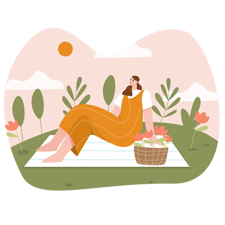 Mujer en picnic  Ilustración