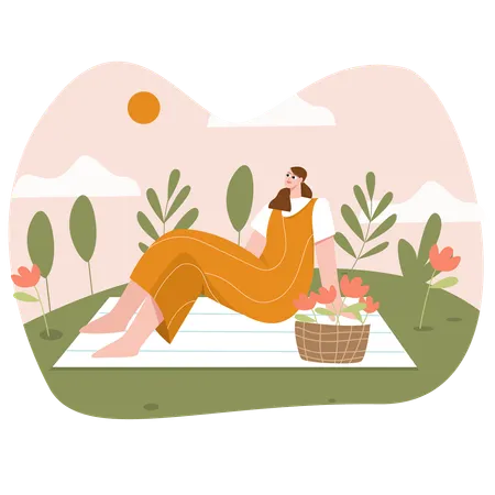 Mujer en picnic  Ilustración