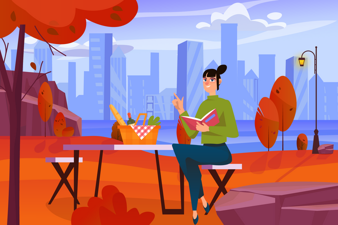 Mujer en picnic  Ilustración