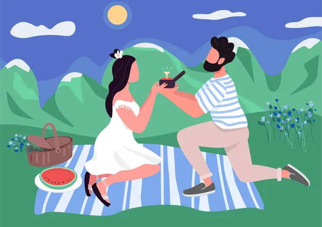 Mujer de picnic con su novio  Ilustración