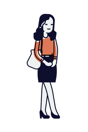 Mujer de pie con bolso de hombro  Ilustración