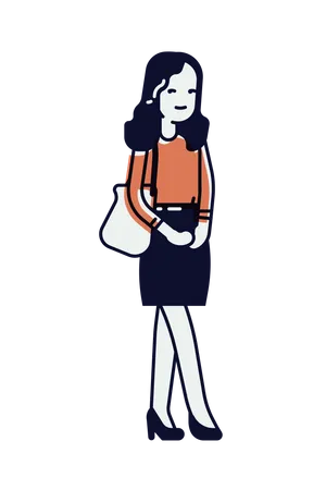 Mujer de pie con bolso de hombro  Ilustración