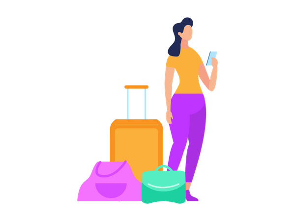 Mujer de pie con equipaje  Ilustración