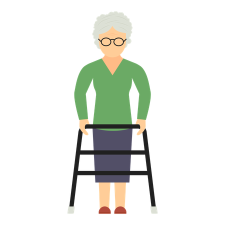 Mujer de pie con asistencia para la movilidad  Ilustración