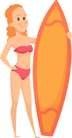 Mujer de pie con tabla de surf  Ilustración