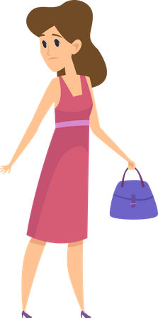 Mujer de pie mientras sostiene el bolso  Ilustración