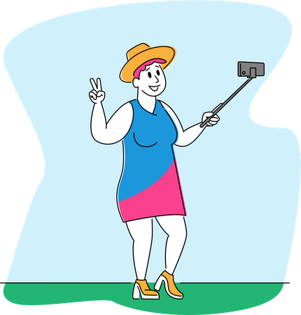 Mujer de talla grande haciendo selfie  Ilustración