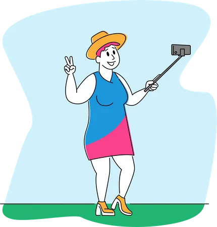 Mujer de talla grande haciendo selfie  Ilustración