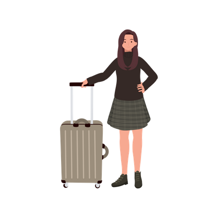 Mujer de viaje con equipaje de mano  Ilustración