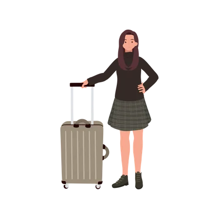 Mujer De Viaje Con Equipaje De Mano Turista Con Equipaje De Mano Ilustración