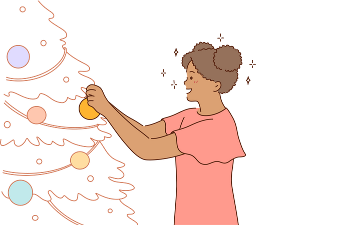 Mujer decoración árbol de navidad  Illustration