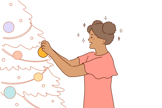 Mujer decoración árbol de navidad  Illustration