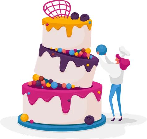 Mujer decorando pastel  Ilustración