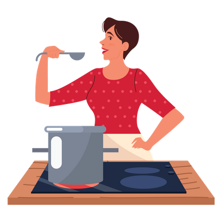 Mujer probando comida  Ilustración