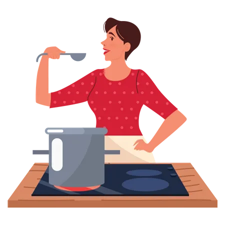 Mujer probando comida  Ilustración