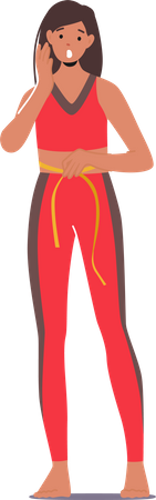 Mujer delgada con cuerpo perfecto en forma mide la cintura con cinta  Ilustración