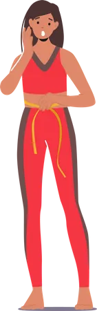 Mujer delgada con cuerpo perfecto en forma mide la cintura con cinta  Ilustración