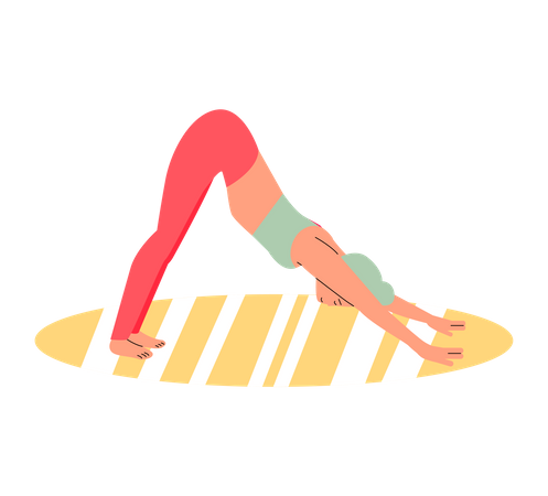 Mujer deportiva delgada en asana de perro de yoga  Ilustración