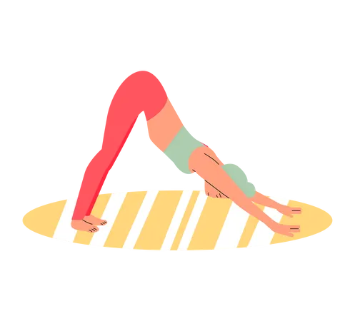 Mujer deportiva delgada en asana de perro de yoga  Ilustración