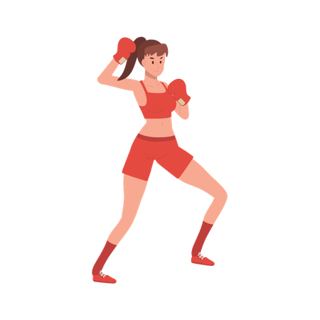 Mujer deportiva activa boxeo  Ilustración