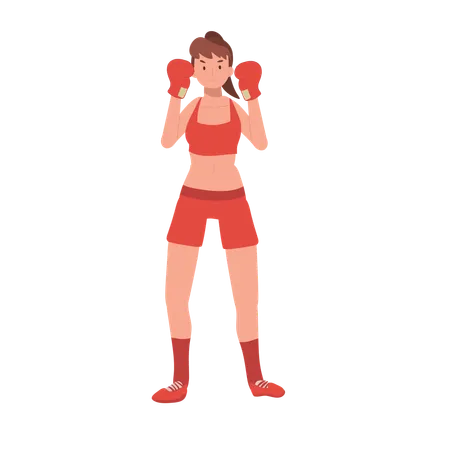 Mujer deportista activa boxeando con confianza  Ilustración