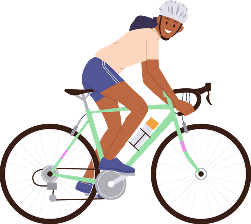 Emocionada mujer deportiva montando en bicicleta participando en la carrera final de sprint final  Ilustración