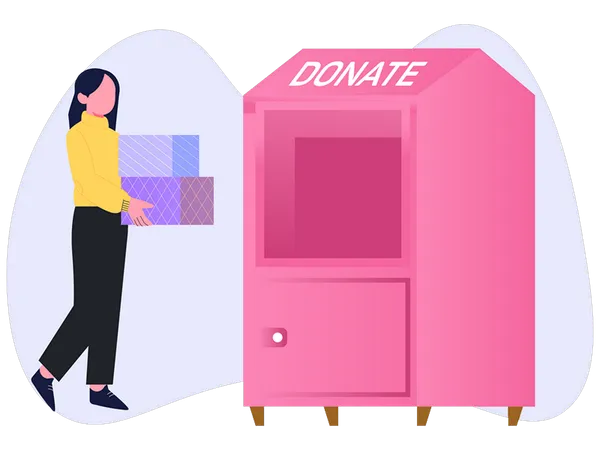 Mujer deposita donación en caja  Ilustración