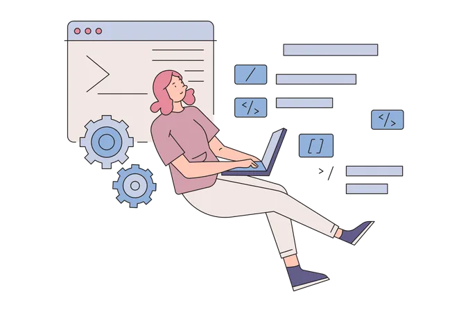 Desarrollador web femenino trabajando  Ilustración