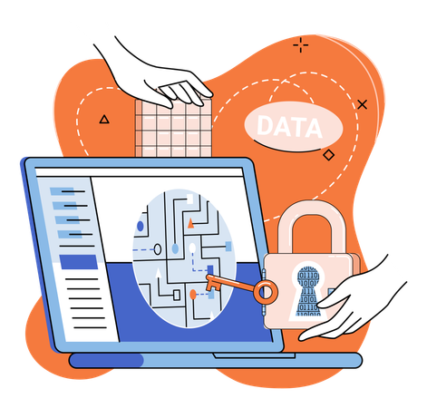 Mujer desbloqueando datos empresariales  Illustration