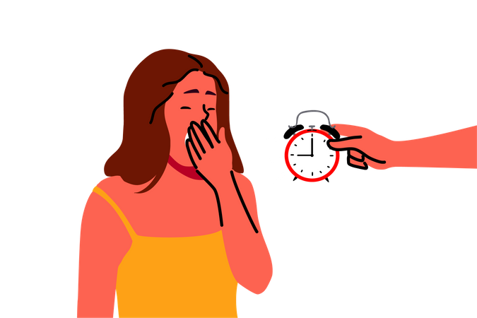 Mujer despertando por alarma  Ilustración