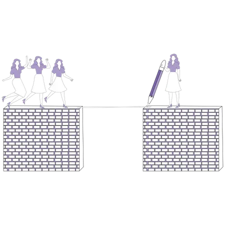 La mujer dibuja la ruta del flujo de trabajo  Ilustración