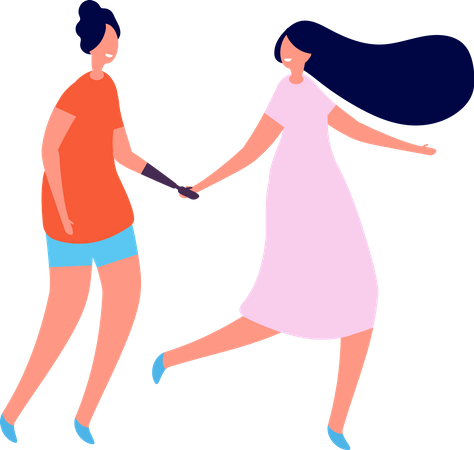 Mujer discapacitada caminando con un amigo  Ilustración