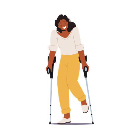 Mujer discapacitada de pie con muletas  Ilustración