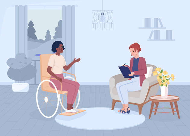 Mujer discapacitada en psicoterapia  Ilustración