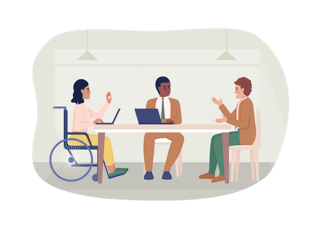 Mujer discapacitada en reunión  Ilustración