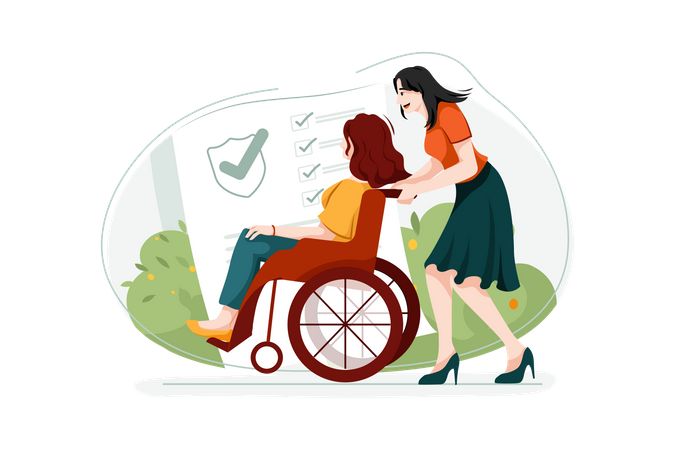 Mujer discapacitada en silla de ruedas  Ilustración